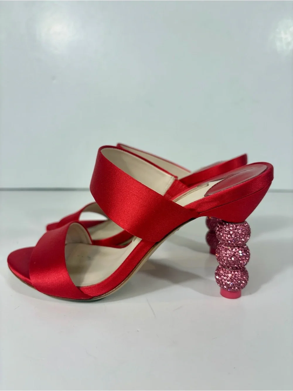 Sophia Webster Red Satin Crystal Bubble Heel Slide Sandals EU 35 / US 5